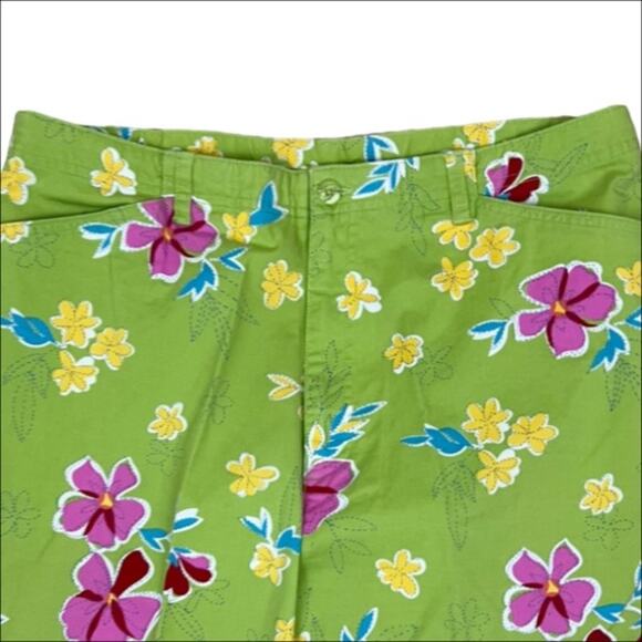 Erika Vintage Floral Print Cropped Pants Size 14 Green Pink - Picture 3 of 4